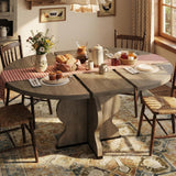 Garvee 47"-63" Extendable Round Dining Room Table, Farmhouse Wood, Sturdy Metal Frame, Retro Gray, Space Saving, Oval Circle - Grey