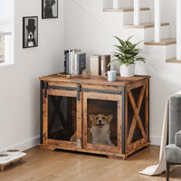 37'' Dog Crate Furniture Side End Table with Flip Top and Movable Divider, Wooden Dog Crate Table Large, Style Dog Kennel Side End Table