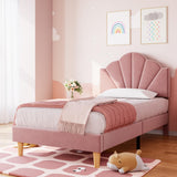 Garvee Twin Platform Bed Frame, Velvet Upholstered Platform Bed Frame with Height Adjustable Headboard, Strong Wood Slat Support, Solid and Stable, Easy to Assemble (Pink) - Pink