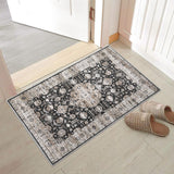 Garvee Area Rug 2x3 Washable Rug Vintage Medallion Doormat Boho Floral Accent Rug Indoor Entrance Kitchen Mat Soft Low Pile Front Door Mat Non-Slip Non-Shedding Small Rug for Bedroom Nursery Black - Black