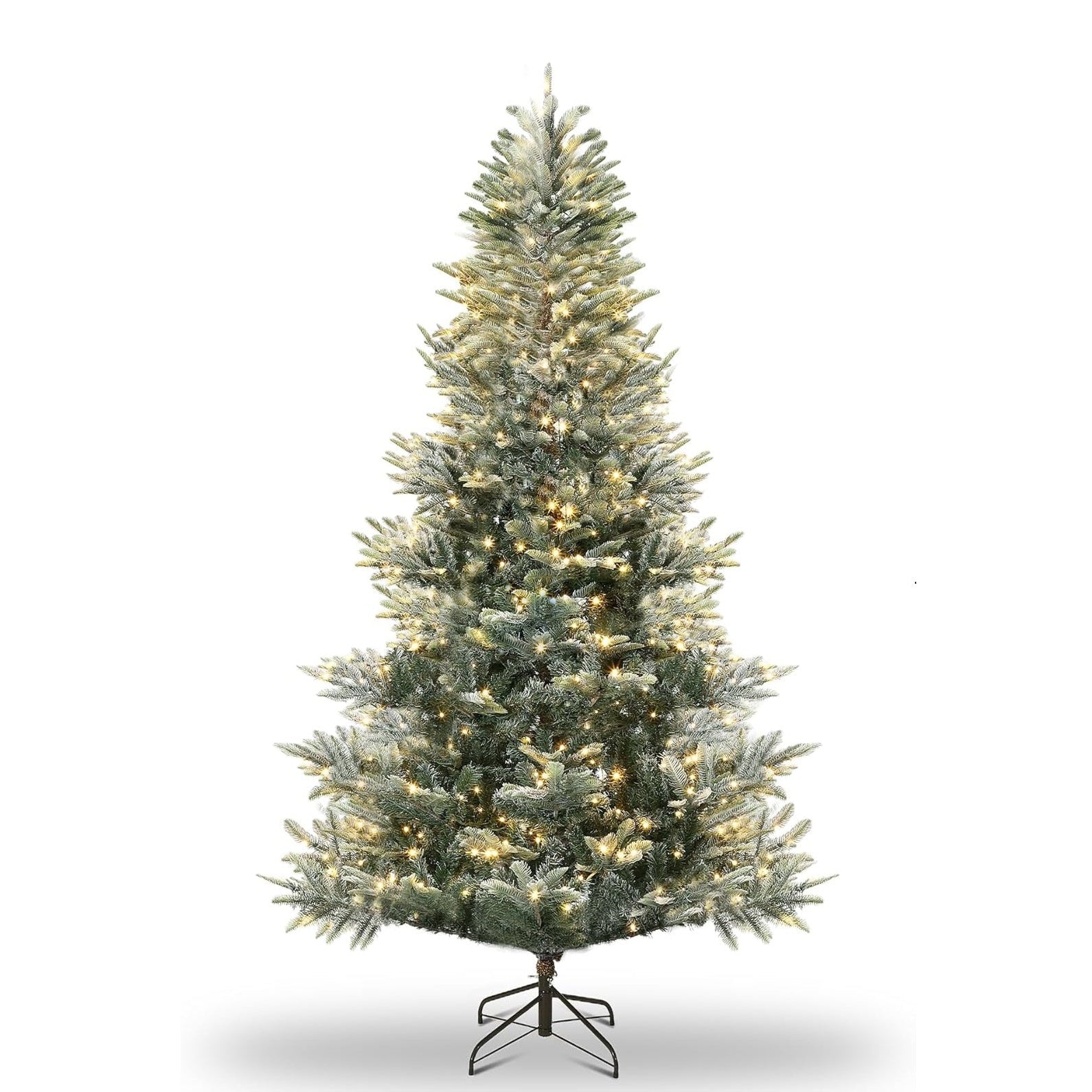 Garvee 7.5ft Artificial Pre-Lit Christmas Tree with 450 UL Listed Warm White Lights, Snow Flocked Xmas Tree with Metal Stand, Flame-Retardant Material, Christmas Decoration for Yard, Home, Entrances
