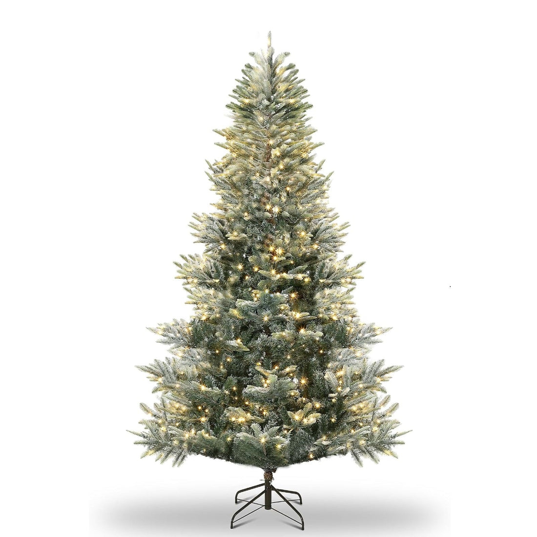 Garvee 7.5ft Artificial Pre-Lit Christmas Tree with 450 UL Listed Warm White Lights, Snow Flocked Xmas Tree with Metal Stand, Flame-Retardant Material, Christmas Decoration for Yard, Home, Entrances