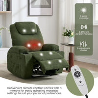 Garvee Electric Recliner Chair with Massage and Heat, Ultra-Comfortable 135° Adjustable Reclining Sofa for Living Room & Bedroom, with Cup Holders & Pockets, Corduroy Green