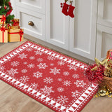 Garvee Christmas Door Mat 2x3 Mat Xmas Bath Mat Non-Slip Kithcen Mat Washable Entryway Rug Small Snowflakes Red Carpet Winter Doormat Rubber Back Doormats for Bedside Indoor Outdoor - Red