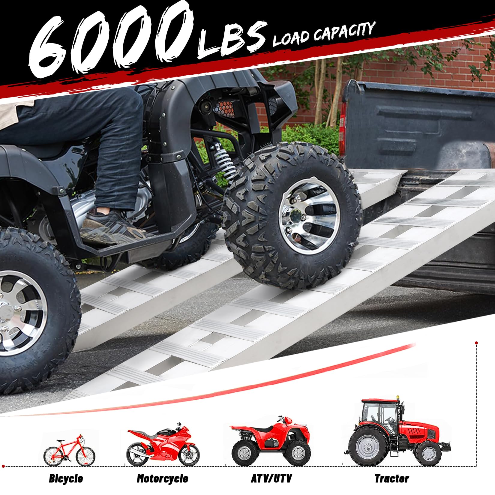 thumbnail image 2 of Skyup2018 72” X 15” Aluminum Loading Ramps – 6500 Lbs Capacity, Hook End, 6063 Aluminum, Pair 2 of 6