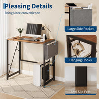 Garvee Folding Computer Desk for Small Spaces, 31.5 in Home Office Writing Desk - Side Storage Pocket - Headphone Hook - Easy-Fold Workstation - Color: Vintage Color