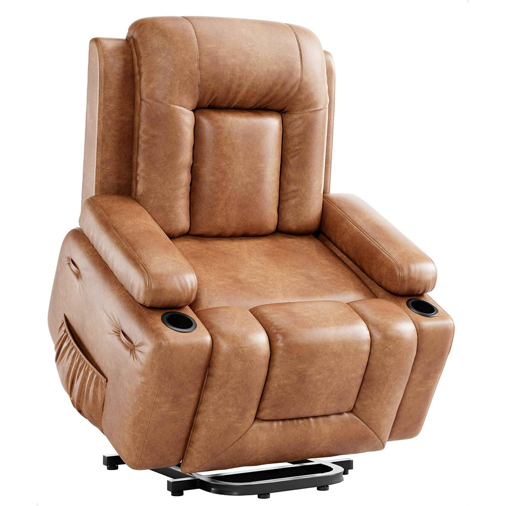 Garvee Electric Power Lift Recliner Chair Sofa, PU Leather Lift Chair with Heat and Massage for Elderly People, Wide Electric Massage Chair with Remote Control, Brown, 27" Seat Width