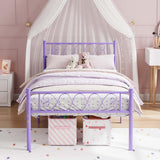 Garvee Violet Metal Twin Bed Frame with Headboard and Footboard for Girls and Boys, Twin Size Platform Bed Frame with Iron-Art Sweet Heart, No Box Spring Needed, Easy Assembly - Violet