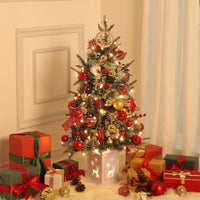 Garvee 4.5ft Christmas Tree, Pre-lit Christmas Tree with Lighting Elk Base and Red Berries, Artificial Christmas Tree with 108 LED Lights, Snow Flocked Branches Xmas Tree for Porch, Entryway