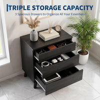 Garvee Compact 3-Drawer Bedside Cabinet Bedside Table - Space-Saving Storage End Table Cabinet, Sturdy Frame, Easy Assembly - Black
