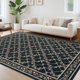 Garvee 5x7 Area Rugs Washable Boho Floral Rug Non Slip Soft Rug for Living Room Bedroom Dining Room Black - Black