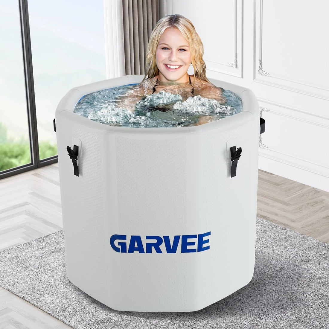 Garvee Ice Bath Tub for Athletes, 186-Gallon Inflatable Cold Plunge Tub with Insulated Lid Military-Grade PVC, Portable Cold Water Therapy Ice Pod for Home Gym Recovery, White
