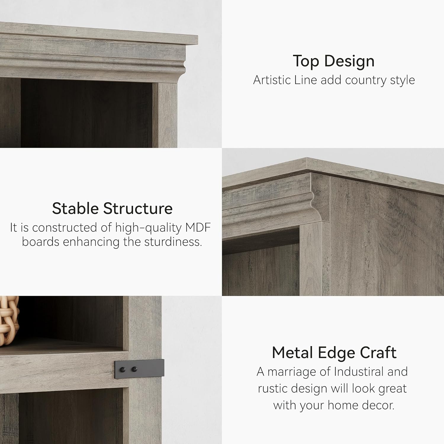 Garvee 5 Tier Bookcase, Farmhouse Book Shelf with Storage Open Display Bookshelves, 67.4" Tall Book Case Wooden 5 Shelf Bookcase Home Decor Furniture for Home Office, Living Room, Bed Room, Gray