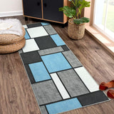 Garvee Runner Rug 2x6 Modern Area Rug Hallway Rug Boxes Geometric Rug Washable Rug Non Slip Accent Rug Kitchen Runner Rug Thin Throw Rug for Bedroom, Light Blue - Light Blue