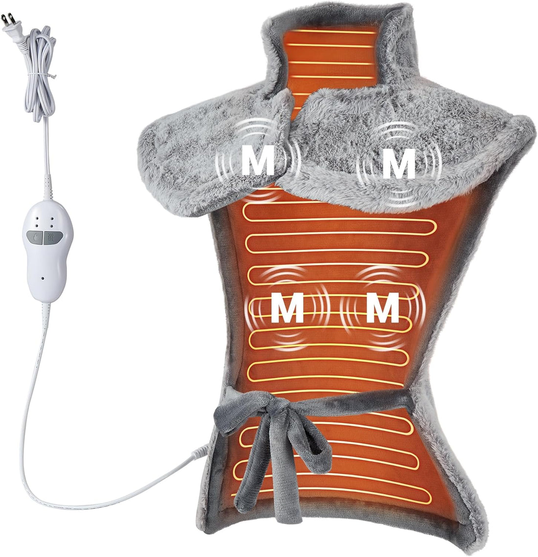 Garvee Massaging Heating Pad for Neck, Shoulders & Back, 24" x 35" Large Electric Heating Pad for Back Pain Relief with 3 Heat Levels, 4 Massage Settings, 2H Auto Shut-Off, 4 Massage Motors, Grey