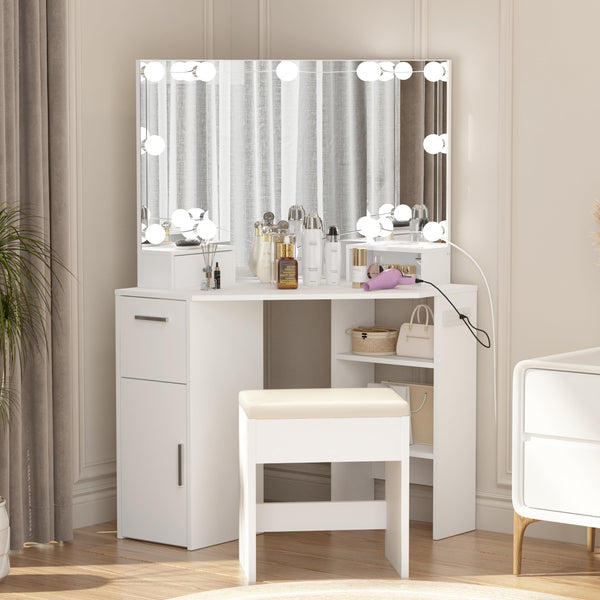 GARVEE Corner Vanity Mirror with Lights and Table Set