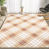 Garvee 6x9 Area Rugs for Bedroom Indoor Plaid Rug Non-Slip Washable Rug Modern Plaid Accent Rug Low Pile Soft Floor Cover Modern Lines Foldable Thin Rug for Living Room Dining Room Nursery Coffee - Brown