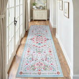 Garvee Light Blue Floral Kitchen Runner Rug 2x6, Washable Non Slip Low Pile Indoor Carpet, Vintage Medallion Farmhouse Rug for Hallway Entryway Laundry Room - Light Blue