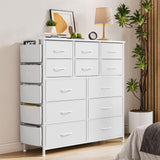 Garvee White 12 Drawer Dresser for Bedroom, Fabric Dressers & Chests of Drawers with Side Pockets, Chest of Drawers for Closet, Living Room, Closet, Hallway - White leather