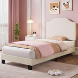 Garvee Twin Size Bed Frame, Corduroy Upholstered Platform Bed Frame With Adjustable Headboard, Mattress Foundation, Wooden Slats Support, No Box Spring Needed, Super Easy Assembly - Beige