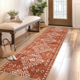 Garvee Hallway Runner Rug 2x6 Washable Runner Rugs Tribal Geometric Runners with Non-Slip Backing Soft Non-Shedding Indoor Carpet Low Pile Farmhouse Rug Runner for Kitchen Laundry Entryway Orange - Brick Red