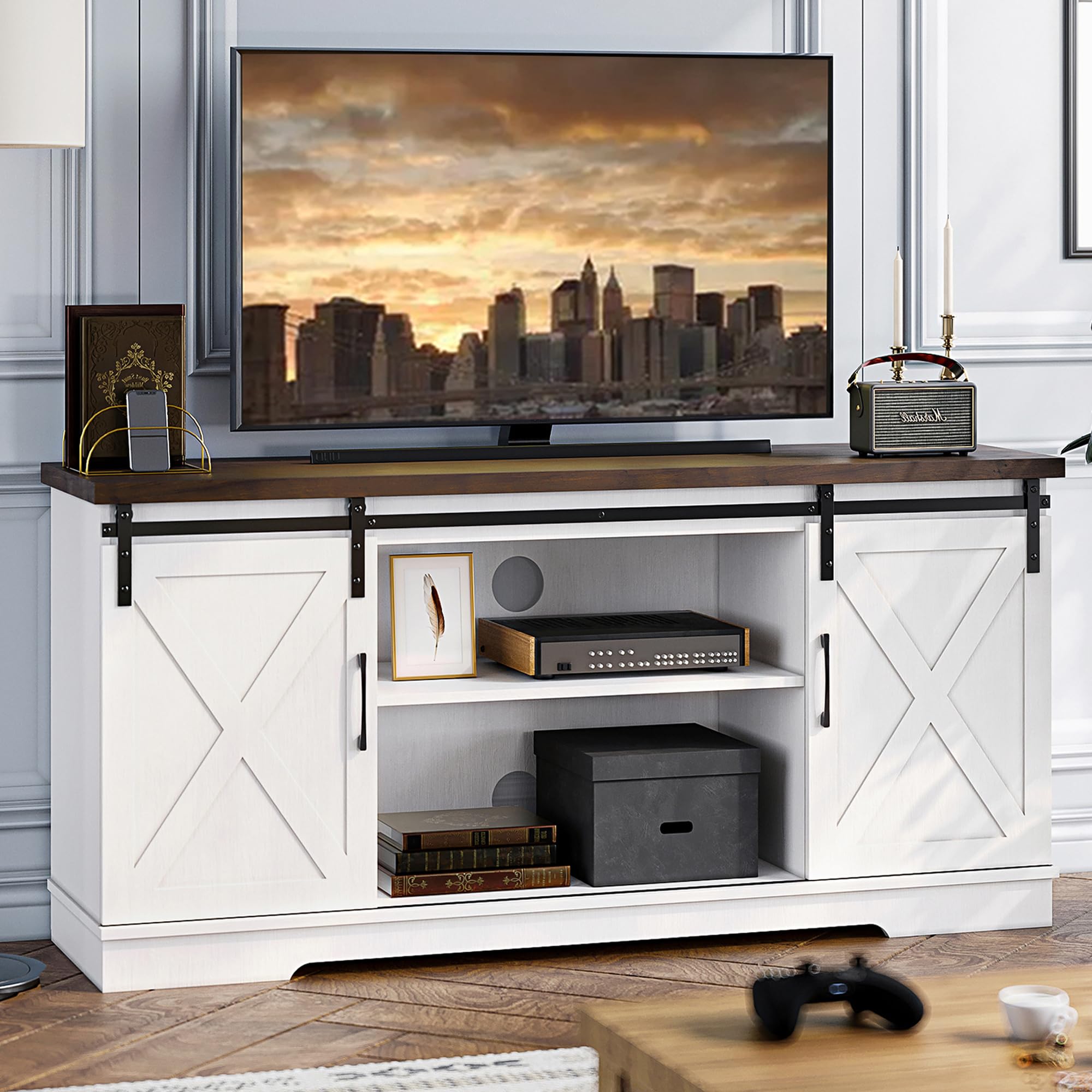 GARVEE 59 inch Farmhouse TV Stand - Stylish & Versatile Media Console