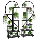 Garvee 2-Pack 6-Tier Tall Metal Plant Stands with Detachable Wheels - Half Heart Shape with Drawers, Large Indoor/Outdoor Display for Home & Garden - Black