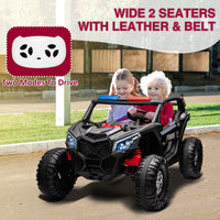 24V 2 Seater Kids Ride on UTV Car w/Remote Control, 4WD Powerful Electric Vehicle with 4x75W Motors, 4 Shock Absorber, Leather Seat, Music and Light, Electric Car for Kids