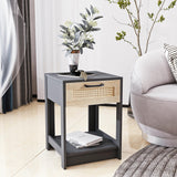 Garvee 15.75" Rattan Night Stands With Drawer Bedside End Table For Small Space Black One Size, Space Saving, Easy To Clean - Black