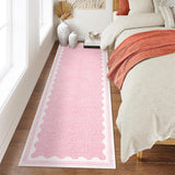Garvee Modern Pink 2x6  Scalloped Rug Runners for Hallways, Solid Runner Rug Non Slip Scalloped Bath Runner, Washable Rugs for Bedroom Girls, Rugs for Kitchen Floor Soft Dorm Nursery Carpet for Bedside - Pink