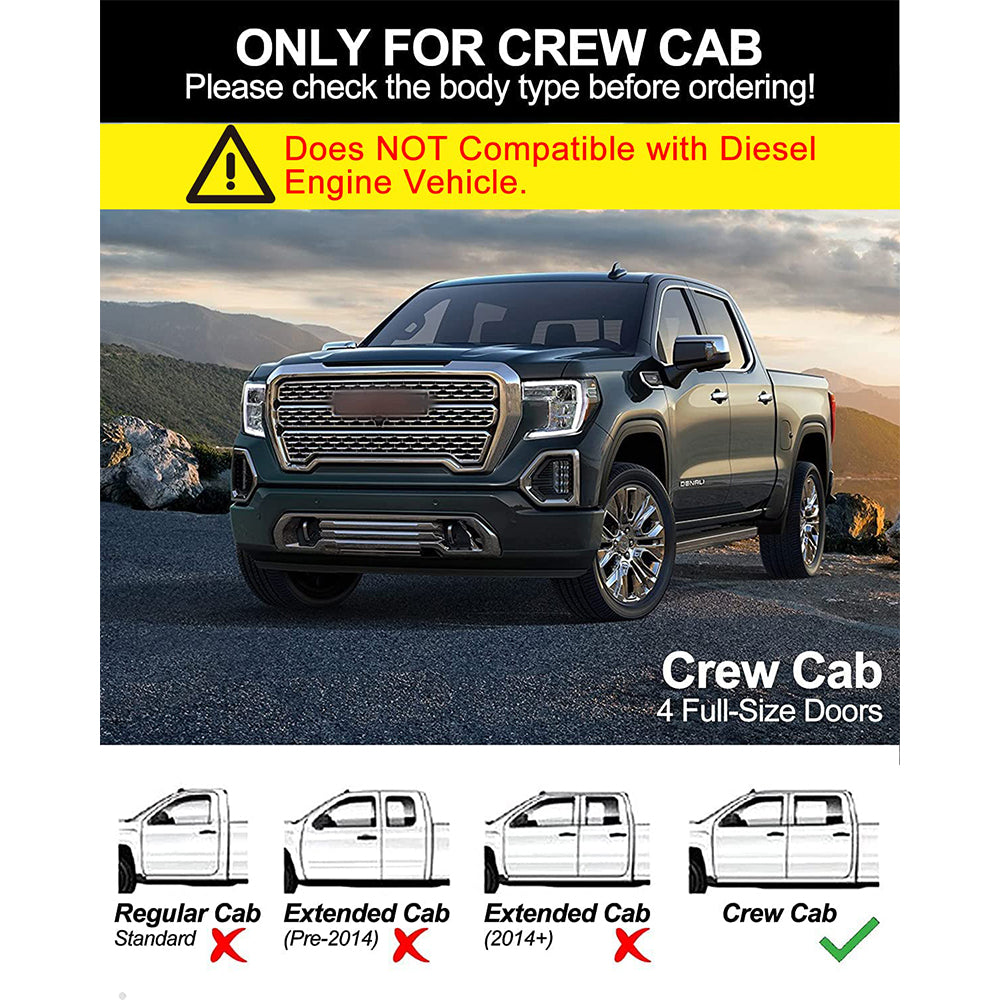 Garvee 6 Inch Running Boards - Compatible with 2007-2018 Chevy Silverado 1500 and 2007-2019 Chevrolet Silverado 2500HD/3500HD Crew Cab (4 Full-Size Doors, Gas Engine Only), Stainless Steel Construction, Silver