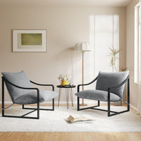 Garvee Mid-Century Modern Sling Accent Chair, Comfy Fabric Living Room Chairs with Heavy Duty Metal Frame, Lounge Reading Armchair for Living Room Bedroom, Easy Assembly, Gray