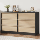 Garvee 6 Drawer Dresser for Bedroom, Modern Dresser Organizer Storage Chest, Wooden Double Chest of Drawers for Bedroom, Living Room, Nursery - Black Frame Wood Contrast Color