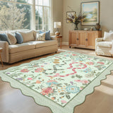 Garvee Scalloped Washable Rugs 10x13 Green Non Slip Farmhouse Floral Area Rug for Living Room Bedroom Nursery - Green