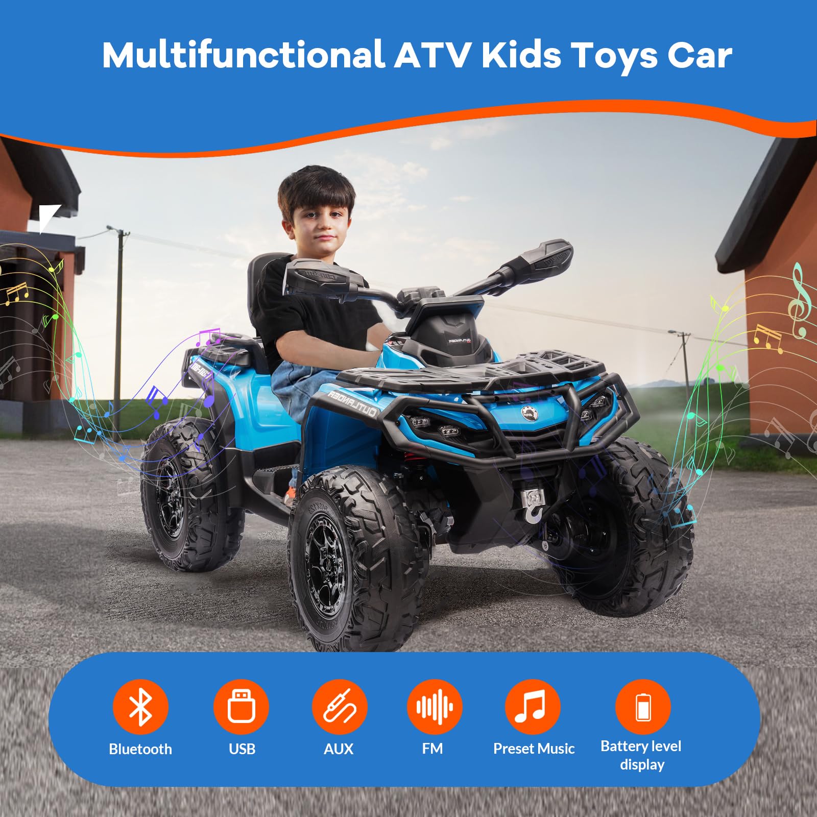 Quad Électrique Enfant 12V ATV, Télécommande, 2 Moteurs, Suspension, LED, Musique, Bluetooth, USB, Voiture Électrique, 3-8 Ans, Noir Quad Électrique Enfant 12V ATV, Télécommande, 2 Moteurs, Suspension, LED, Musique, Bluetooth, USB, Voiture Électrique, 3-8 Ans, Noir