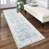 Garvee Area Rug 2x6 Long Hallway Runner Rug Washable Rug Vintage Distressed Doormat Boho Kitchen Runner Rug Accent Rug Retro Runner Rug for Living Room Bedroom Laundry, Blue - Blue