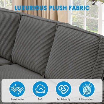 Garvee 95" Modern Kids L-Shaped Modular Sectional Sofa Deep Seated Comfy Cloud Couch with Chaise, Gray