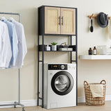 Garvee Over The Toilet Storage Cabinet, Over Toilet Bathroom Organizer with Rattan Door, Above Toilet Storage Cabinet with Adjustable Shelves (Black) - Black