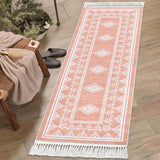 Garvee Boho Washable Runner Rug, Non-Slip Moroccan Tribal Carpet with Tassels, Stain-Resistant Farmhouse Geometric Floor Cover, Pink - Pink