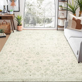Garvee 8x10 Area Rug Distressed Floral Area Rug Machine Washable Rug for Living Room, Non-Slip Stain Resistant Accent Rug Vintage Medallion Floor Cover Carpet for Bedroom, Sage - Green