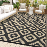 Garvee Outdoor Black & Coffee 8x10 Rug Carpet Waterproof Plastic Straw Rug Reversible Patio Rug RV Camping Rug Outdoor Rugs Porch Rug Patio Rug Outside RV Mat Deck Balcony Picnic Beach Decor - Black & Coffee