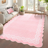Garvee Scalloped Pink 5x7 Washable Rugs, Stain-Resistant Faux Wool Rug for Living Room, Nursery, Dorm, Girls Bedroom - Pink