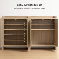 Garvee Boho 32" Rattan Shoe Storage Cabinet with 2 Doors and Adjustable Shelves for Entryway, Hallway, Living Room and Bedroom, Light Oak