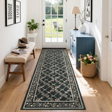 Garvee 2x6 Kitchen Runner Rug Non Slip Washable Modern Boho Floral Indoor Carpet Black - Black