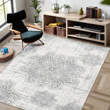 Garvee Large Area Rug 8x10 Vintage Medallion Rug Non Slip Non Shedding Thin Rug Low Pile Indoor Floor Carpet Traditional Floor Cover for Office Dining Room, Grey/Beige - Beige/Gray
