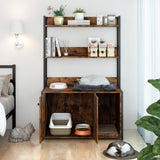 Garvee Cat Litter Box Enclosure with Shelf Storage, Double Door, Indoor Cat Cabinet, Brown, Multi-Layered, Sturdy