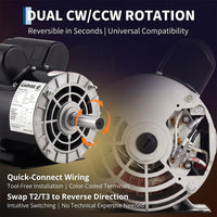Garvee 5HP SPL Air Compressor Electric Motor - 230V, 56 Frame, 3450 RPM, 5/8" Keyed Shaft, 60 Hz, Ultra-Quiet, Dual CW/CCW Rotation
