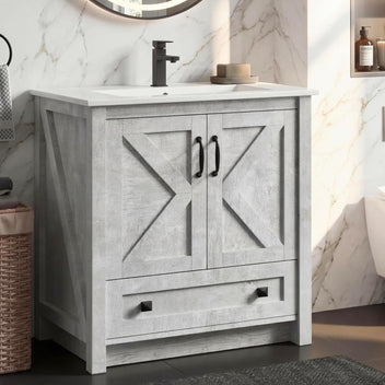 Garvee Modern 30" Freestanding Bathroom Vanity with with 2 Doors and Storage Drawer for Bathroom, Grey