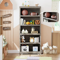 Garvee 5 Tier Bookshelf, 69" Tall Farmhouse Bookcase with Adjustable Shelves, 31.5" W Floor Standing Open Display Storage Rack with Anti-Slip Design for Home Office, Balcony, Library, Study / Living Room, Gray