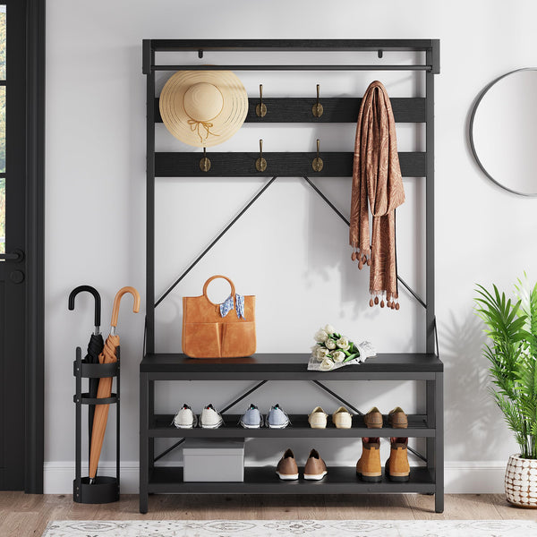 Entryway Furniture Hall Tree With Shoe Storage And Coat Rack